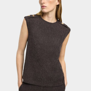 Textured Shoulder Button Top – Brown