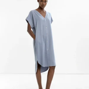 Sky Blue Lyocell Flowy V-Neck Dress