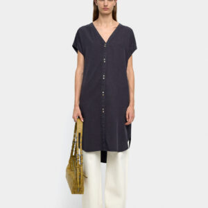Gray Lyocell Flowy V-Neck Dress