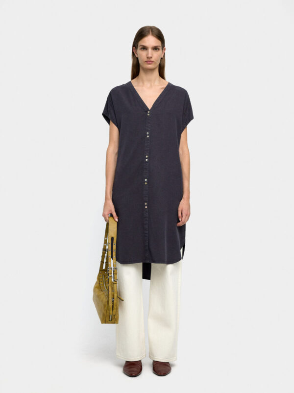 Gray Lyocell Flowy V-Neck Dress