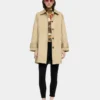 Midi Padded Cotton Jacket with Square Print – Khaki