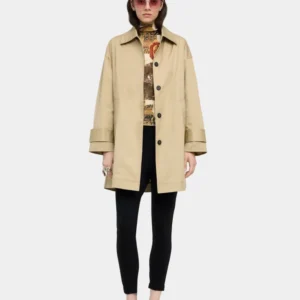 Midi Padded Cotton Jacket with Square Print – Khaki
