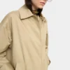 Midi Padded Cotton Jacket with Square Print – Khaki