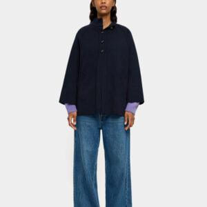 High-Neck Buckle Poncho Black