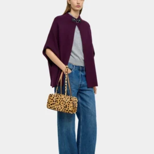Knit Poncho with Faux-Fur Collar – Brown