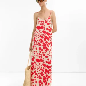 Printed Strap V-Neck Slit Maxi Dress