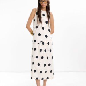 Polka Dot Ruched Diagonal Maxi Dress