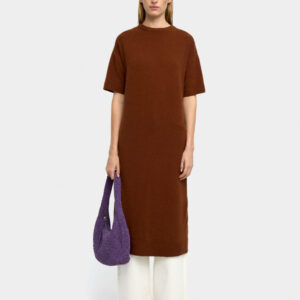 Brown Knit Ribbed Midi Dress