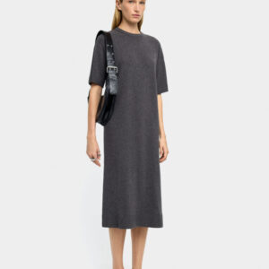 Gray Knit Ribbed Midi Dress