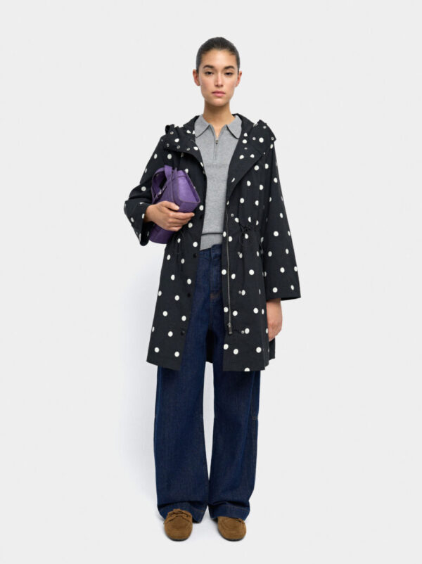 Polka-Dot Water-Repellent Parka – Black