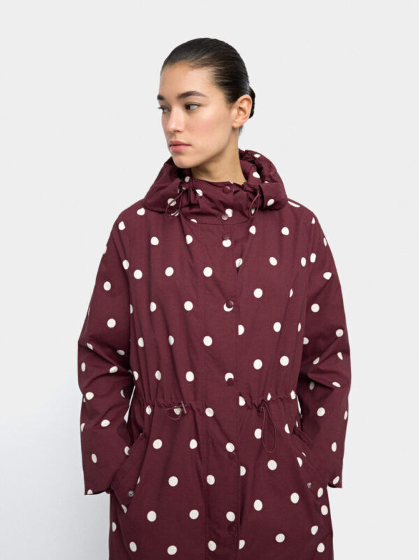 Polka-Dot Water-Repellent Parka – Bordeaux