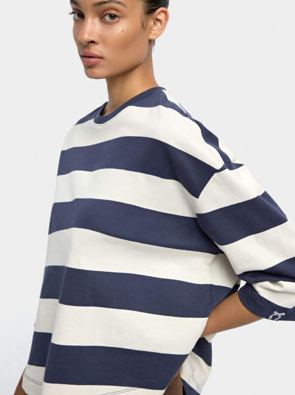 100% Cotton Striped 3/4 Sleeve T-Shirt – Grey