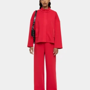 Light Cotton High-Neck Jacket – Red