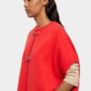 Buckle-Closure Knit Poncho Red
