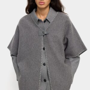 Contrasting Seam Knit Poncho – Dark Blue