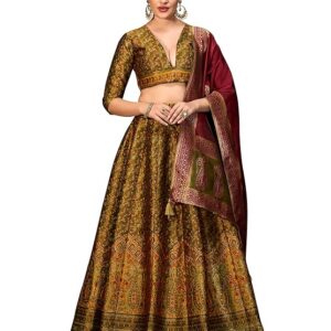 PURVAJA Women's Kanjiwaram Semi-Stitched Lehenga choli