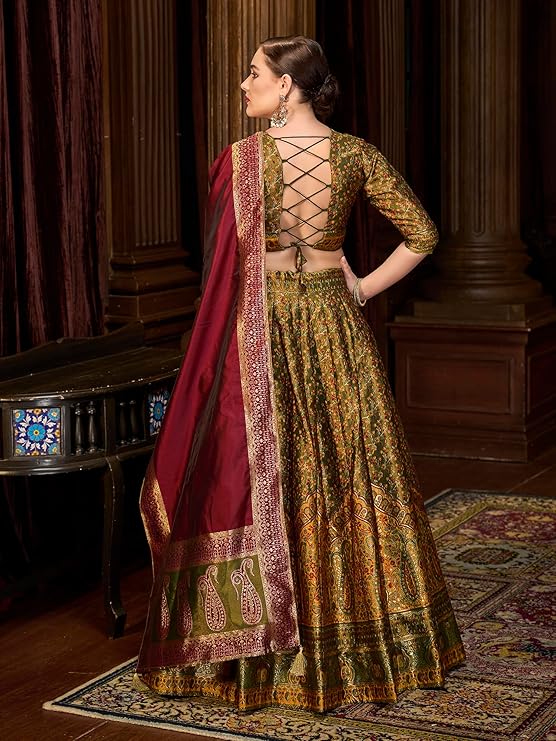 PURVAJA Women's Kanjiwaram Semi-Stitched Lehenga choli