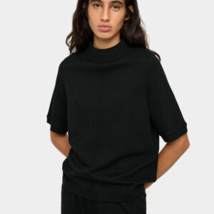 High-Neck Cotton Structured Tee – Black