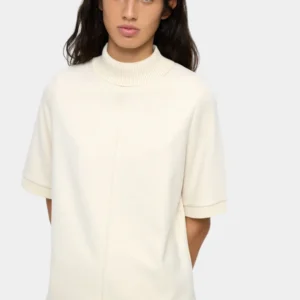 High-Neck Cotton Structured Tee – White