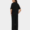 Elastic Waist Straight Trousers with Ribbed Pockets – Black