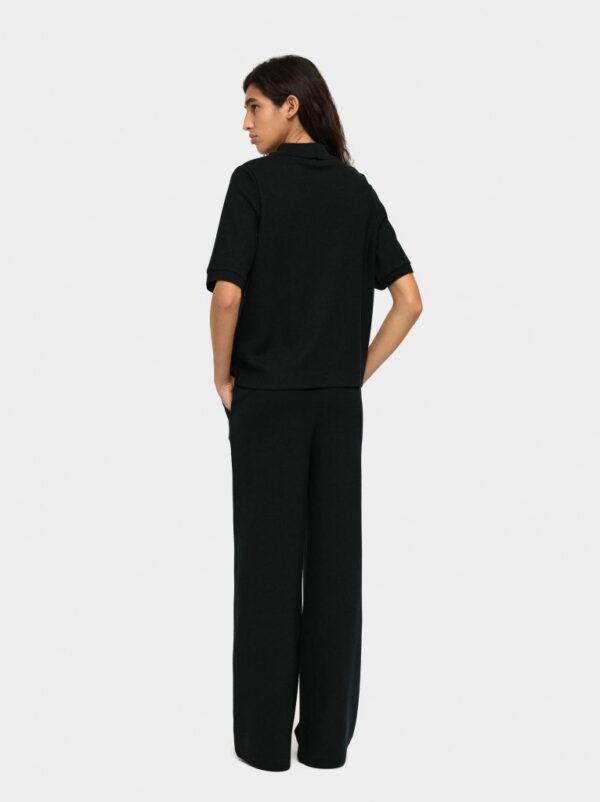 Elastic Waist Straight Trousers with Ribbed Pockets – Black
