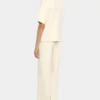 Elastic Waist Straight Trousers with Ribbed Pockets – Ecru