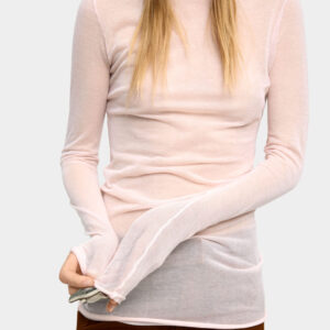 Semi-Sheer Cotton Knit Long Sweater – Pink