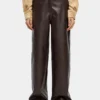 Crackle Faux Leather Straight Trousers – Brown