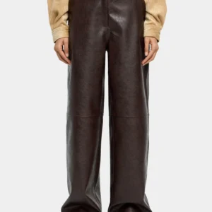 Crackle Faux Leather Straight Trousers – Brown