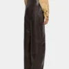 Crackle Faux Leather Straight Trousers – Brown