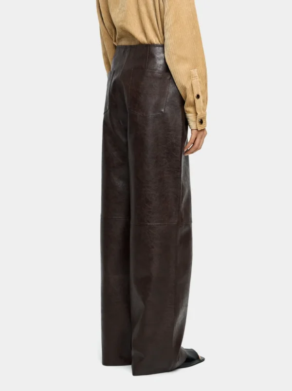 Crackle Faux Leather Straight Trousers – Brown