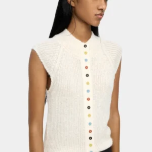 Ribbed Wool-Blend Buttoned Waistcoat – Ecru