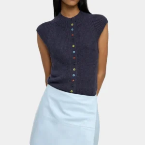 Ribbed Wool-Blend Buttoned Waistcoat – Navy