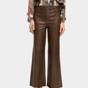 Brown Leather Flare Trousers