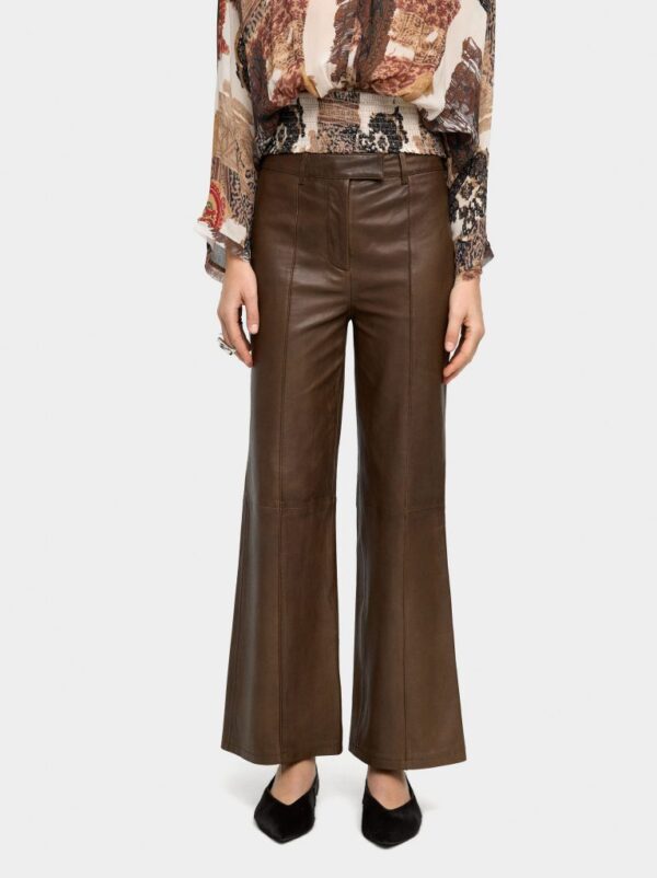 Brown Leather Flare Trousers
