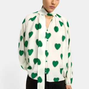 Crinkled Heart-Print Blouse – Multi