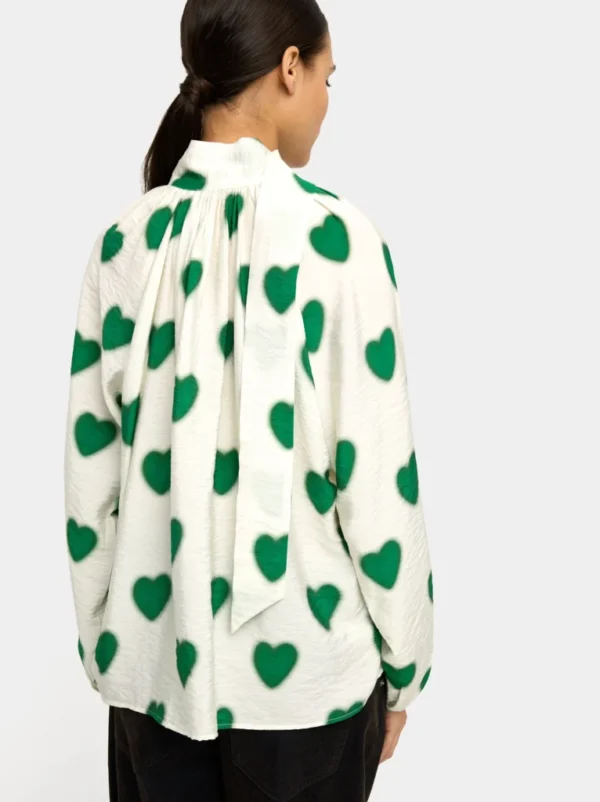 Crinkled Heart-Print Blouse – Multi