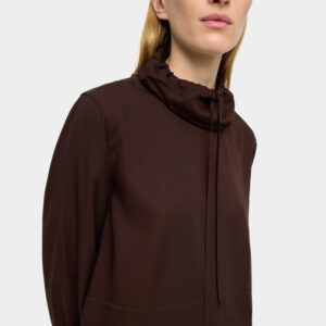 High-Neck Drawstring Sweatshirt-Style Blouse – Brown