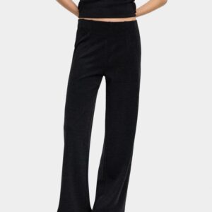 Plain Elastic Waist Light Flare Trousers – Black