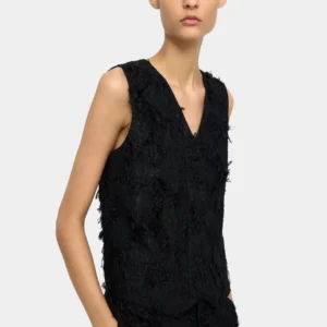 Jacquard Lined Vest with Pointed Hem