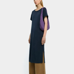 Black Plain Straight-Cut Midi Dress