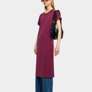 Blue Plain Straight-Cut Midi Dress