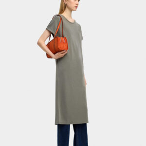 Khaki Plain Straight-Cut Midi Dress