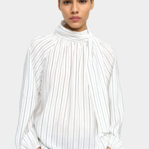 Striped Flowy High-Collar Blouse – Multi