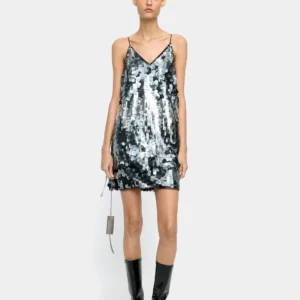 Silver Sequin Strappy Mini Dress