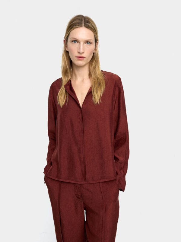 Fluid Satin V-Slit Blouse