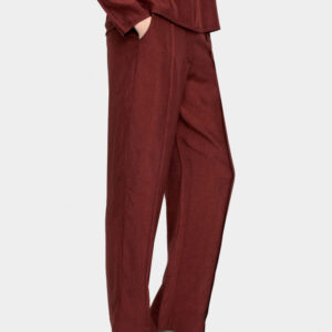 Pleated Crinkled Straight Trousers – Brick Red
