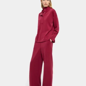 Snap-Closure High-Neck Sweatshirt – Red