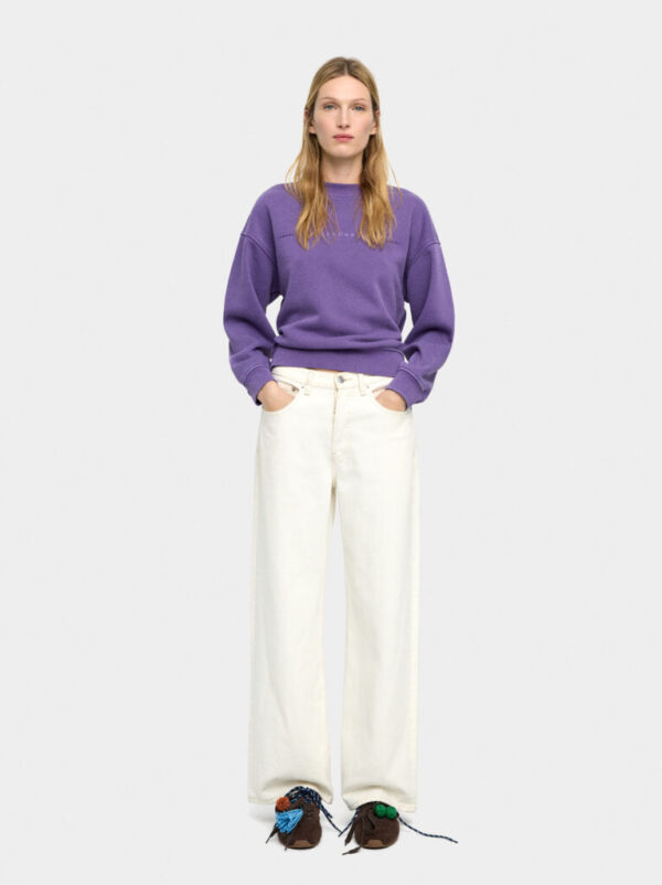 Embroidered Front Cotton Sweatshirt – Purple