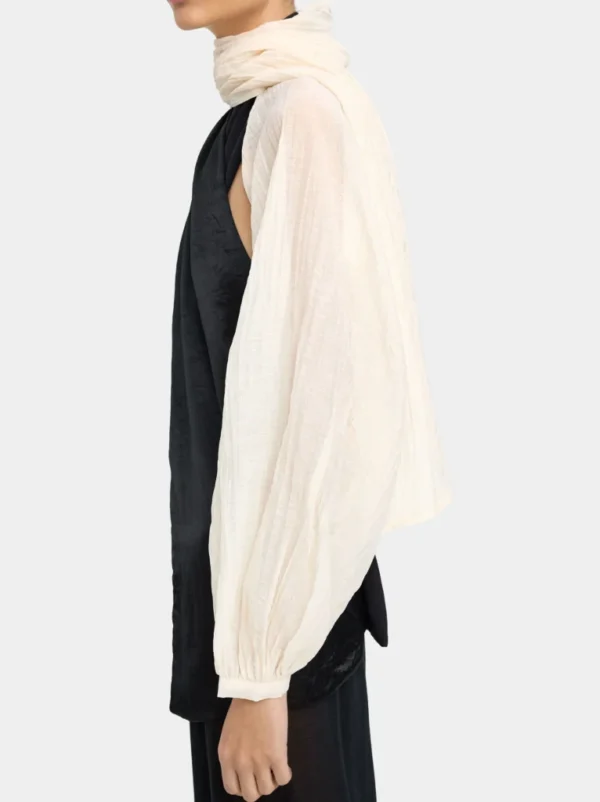 Cropped Crinkled Puff-Sleeve Blouse